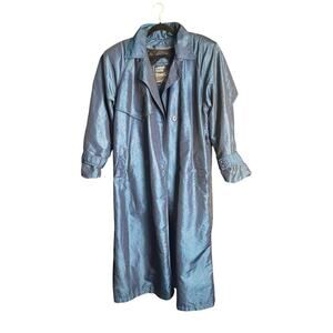 Vintage London Towne Limits Trench Coat Size 10 Metallic Blue w/ Shoulder Pads